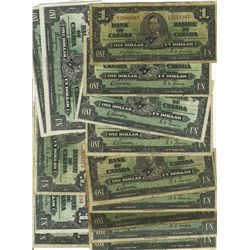 1937 Bank of Canada; 1 Dollar BC-21a, BC-21c(6) & BC-21d(8).  Lot of 15 notes VG to EF.