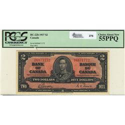 1937 Bank of Canada; 2 Dollars, PCGS CH AU-55PPQ, Charlton BC-22b, MB6871772.