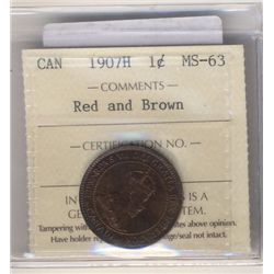 1907H 1 Cent ICCS MS-63; Red and Brown.