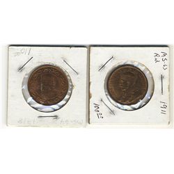 1911 & 1918 1 Cent; Lot of 2 coins red with lustre.