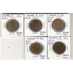 1911 1913(2) 1 Cent 1915 & 1916 1 Cent, all UNC RD to RB with lustre.