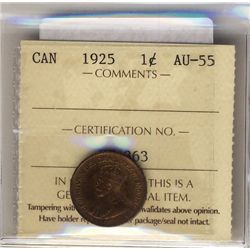 1925 1 Cent ICCS AU55.