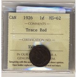 1926 1 Cent ICCS MS62 Trace Red.