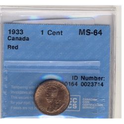 1933 1 Cent CCCS MS-64; Red.