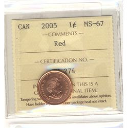2005 1 Cent, ICCS MS-67; Red.