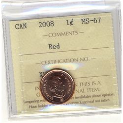 2008 1 Cent, ICCS MS-67; Red.