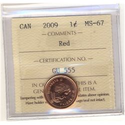 2009 1 Cent, ICCS MS-67; Red.