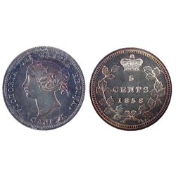 1858 5 Cents Sml Dt Pln Edge ICCS SP64. Cameo contrast.