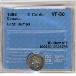 1898 5 Cents CCCS VF-30; Edge bumps.
