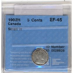 1902H 5 Cents CCCS EF-45; Small H.