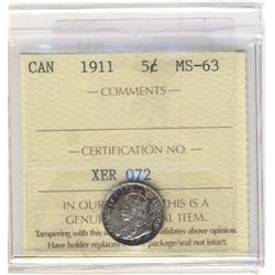 1911 5 Cents ICCS MS-63.