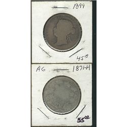 1871H 50 Cents & 1899; 2 coins abt Good to Good.