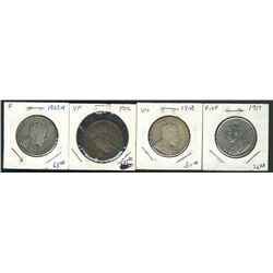 1903H 50 Cents, 1906, 1908 & 1917; 4 coins G+ to F+.