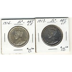 1913 50 Cents & 1916 Abt VF. Lot of 2 coins. .