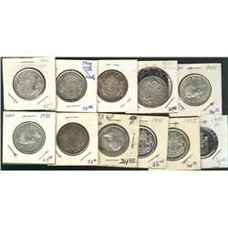 1944 50 Cents Hoof(2), 1945, 1950 No des, 1951(2), 1953 Lg(2), 1955, & 1990; 11 coins Fine to PL.