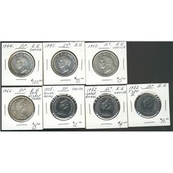 1944, 1945, 1952, 1966, 1978RB, 1982 & 1982 Ty II.  50 Cents Lot of 7 coins all BU. .