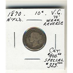 Newfoundland 1870 10 Cents VG10. Weak reverse as usual.