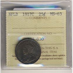 Newfoundland 1917c 25 Cents ICCS MS63. Nicely toned.