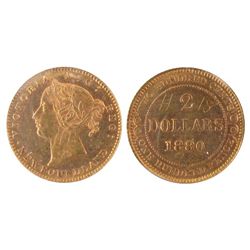 Newfoundland 1880 $2 Gold ICCS AU50  Key date, light scratches on reverse.