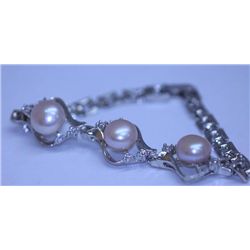PEACH PEARL AND CZ BRACELET