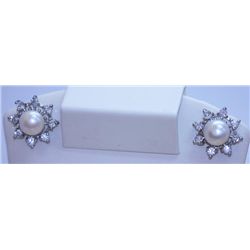 WHITE PEARL AND CZ EARRING