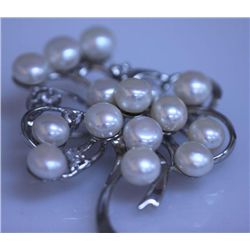 WHITE PEARL AND CZ BROOCH