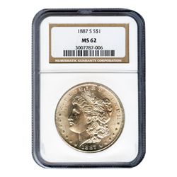 Certified Morgan Silver Dollar 1887-S MS62 NGC