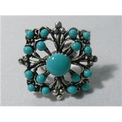 11CTW TEAL BOUQUET BRASS ADJUSTABLE RING