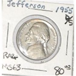 1955-D/S JEFFERSON NICKEL RED BOOK VALUE IS $80.00+ *EXTREMELY RARE D/S MINT MS-63 HIGH GRADE!!