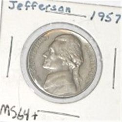 1957 JEFFERSON NICKEL *RARE MS-64+ HIGH GRADE-NICE EARLY COIN!! NICKEL CAME OUT OF SAFE!!