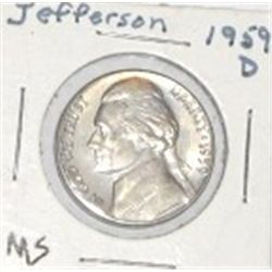 1959-D JEFFERSON NICKEL *RARE MS HIGH GRADE-NICE EARLY COIN!! NICKEL CAME OUT OF SAFE!!