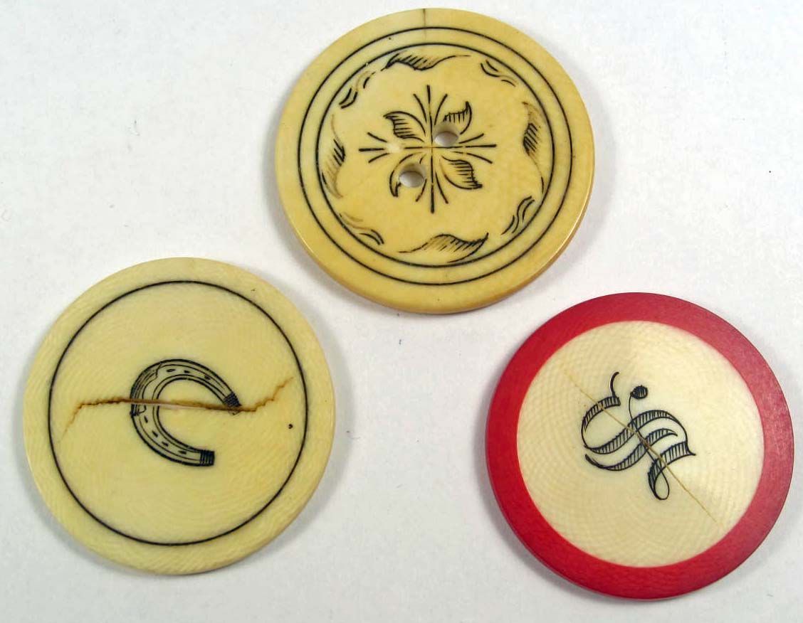 LOT OF 3 IVORY GAMBLING POKER CHIPS