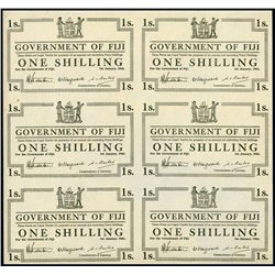 Fiji 1942 1 Shilling Uncut Sheet of 6
