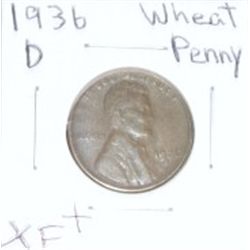 1936 D Wheat Penny XF+