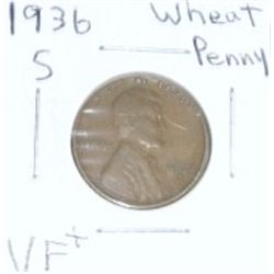 1936 S Wheat Penny VF+ *