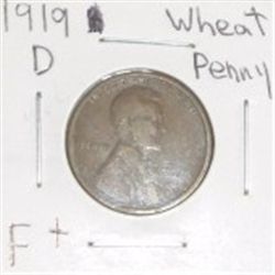 1919 D Wheat Penny F+