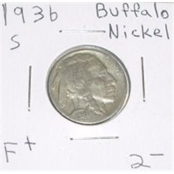 1936 S Buffalo Nickel F+