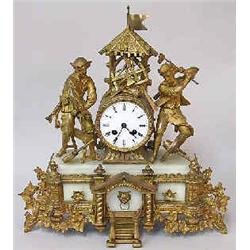 A mantel clock bronze, second half of 19 th century, höjd 42 cm, längd 40 cm; legs chopped 3.000-5.0