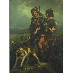 Prudent Louis Leray (1820-1879) oil on canvas, signed, continental hunting scen, 110 x 82 cm 30.000-