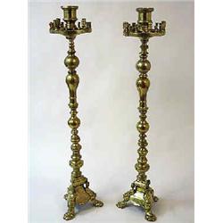 A pair of standing candlesticks brass, barock style, Russia, 19 th century, similar, h 142 cm; some.