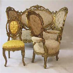 A 10 piece lounge suite bronzed, new rococo, Russia?, 19 th century, sofas, a pair of armchairs, 5 c