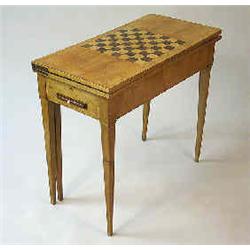 A card table birch, gustavian style, 19 th century, backgammon inside, with pieces, h 78 cm, 86 x 43