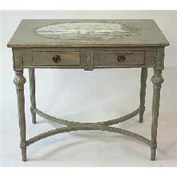 A drawing-room table painted pine, late gustavian, Sweden, 81 x 52 cm; restored and complemeted 6.00
