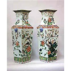 A pair of standing vases porcelain, China, famille verte, second half of 19 th century, h 60 cm; min