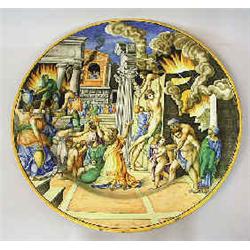 A dish stoneware, Italy, 19 th century, likely Urbino, diameter 47 cm; damages 2.000-3.000...