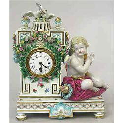 A mantle clock porcelain, Meissen, h 31 cm, length 25 cm; minor damages 15.000-20.000...