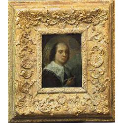 Artist unknown oil on board, 17 th century, portrait (William Shakespeare?), 14 x 10 cm, in gilded 1