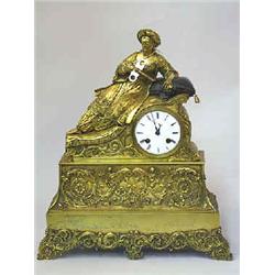 A mantle clock gilded and patinated bronze, late empire, Paris, circa 1850; 2 details missing 4.000-