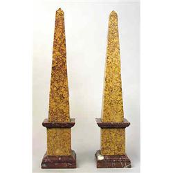 A pair of obelisks yellow and red marble, h 53 cm; minor chips 12.000-15.000...