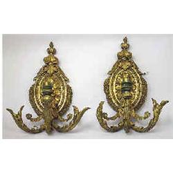 A pair of wall appliques bronzed and gilded wood, 19 th century, electrified, richly ornamented, h 3